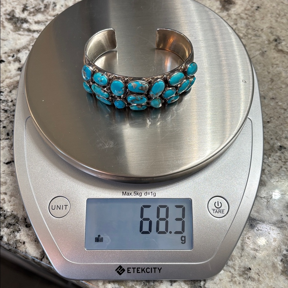 Thompson Turquoise Blue Cluster Cuff Bracelet - Picture 16 of 17